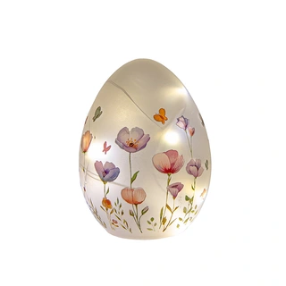 Glazen Paasei Bloemenprint LED - 7x10 cm