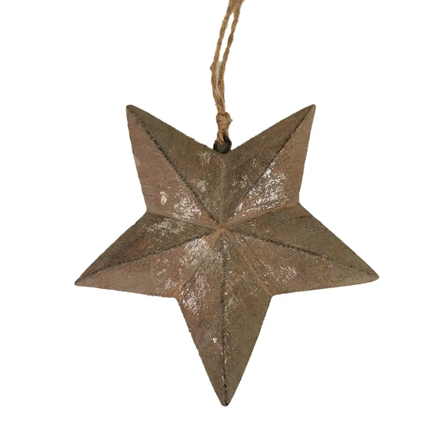 Kersthanger Star Hout S - Vintage Silver