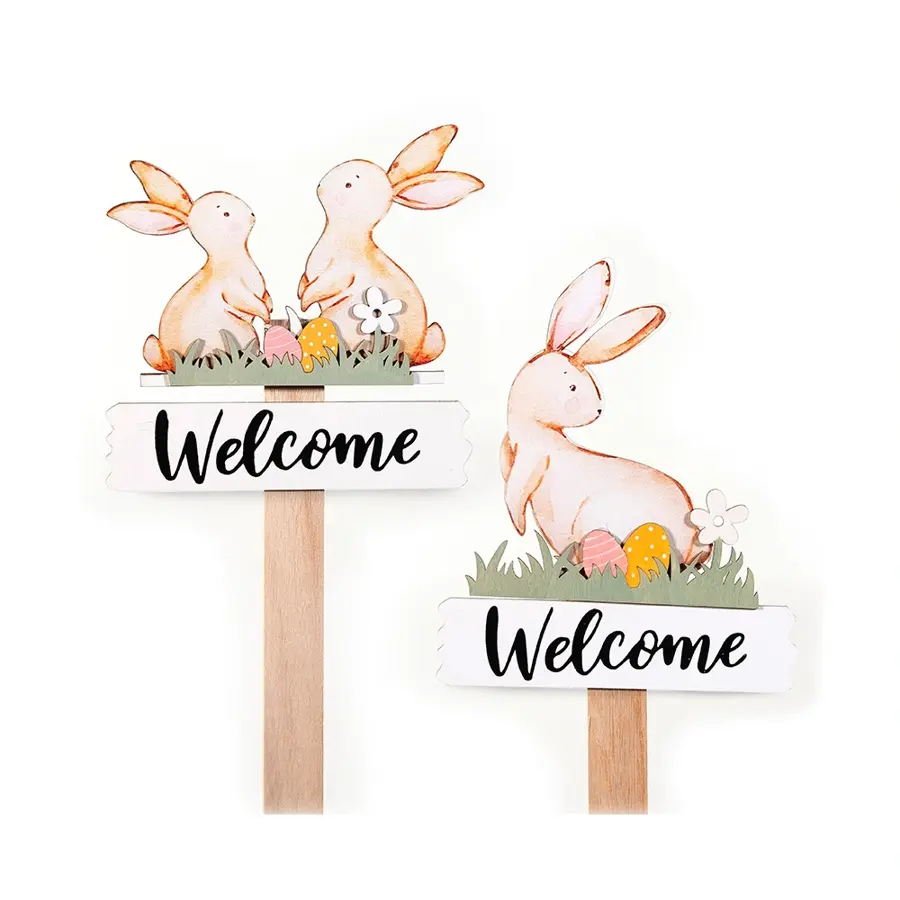 Houten Konijn Welcome 15x43 cm - Assorti