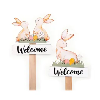 Houten Konijn Welcome 15x43 cm - Assorti