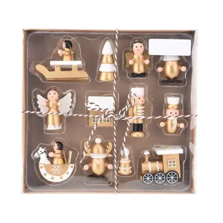 Kersthanger Set Hout Mini Goud - 12 st.