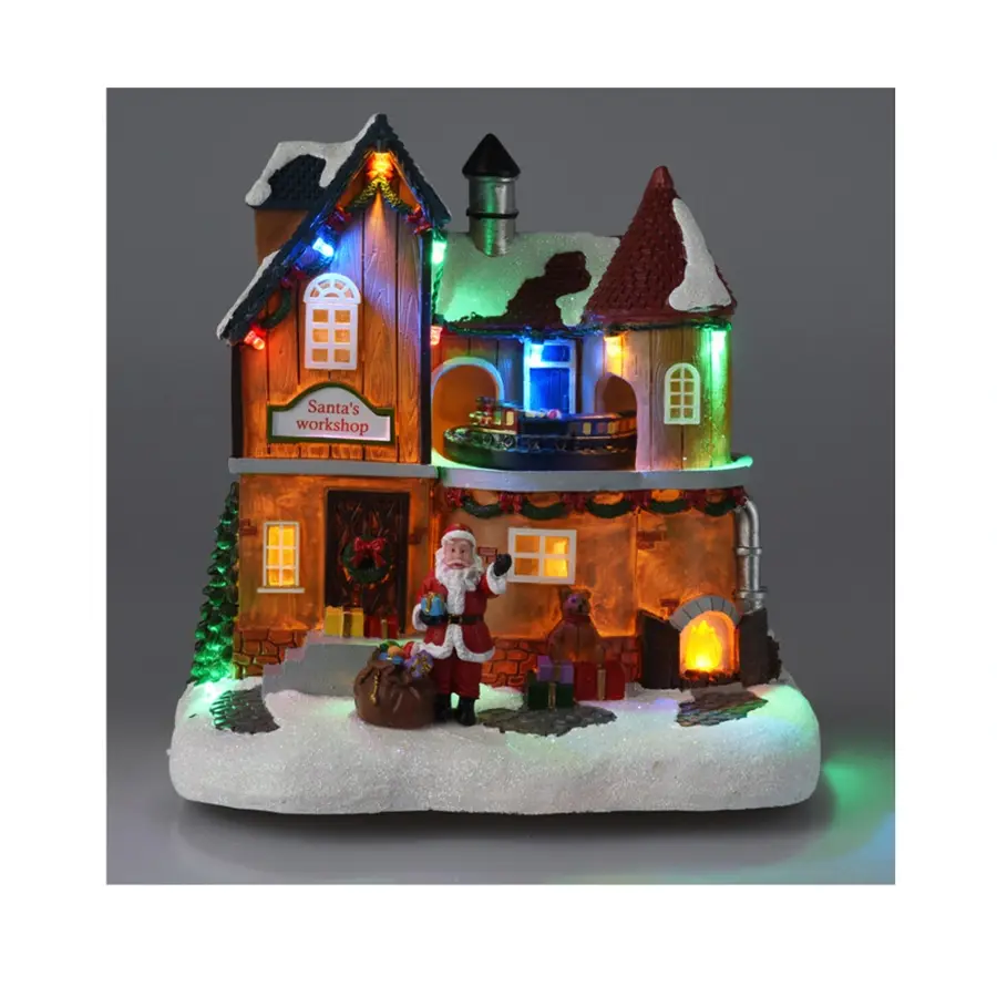 Kerstscene Santa's Workshop met LED - afbeelding 1