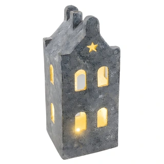 Gehlmann Huisje LED Grijs/Goud - 19x19,5x45 cm