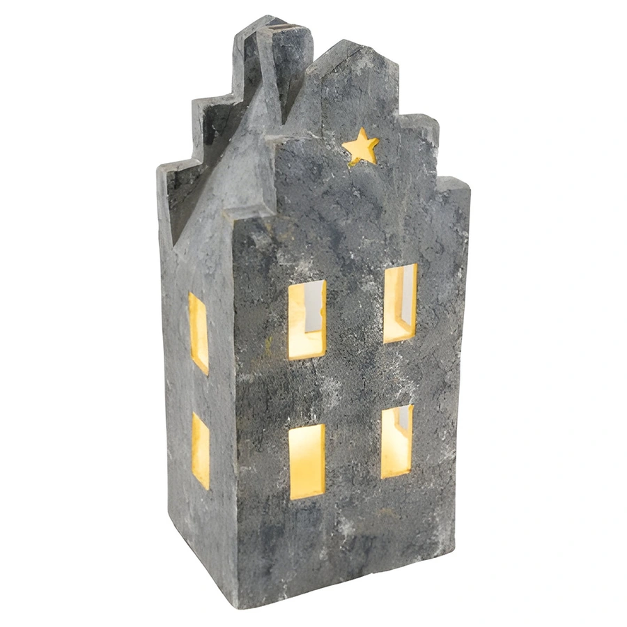 Gehlmann Huisje LED Grijs/Goud - 23x19,5x50,5 cm