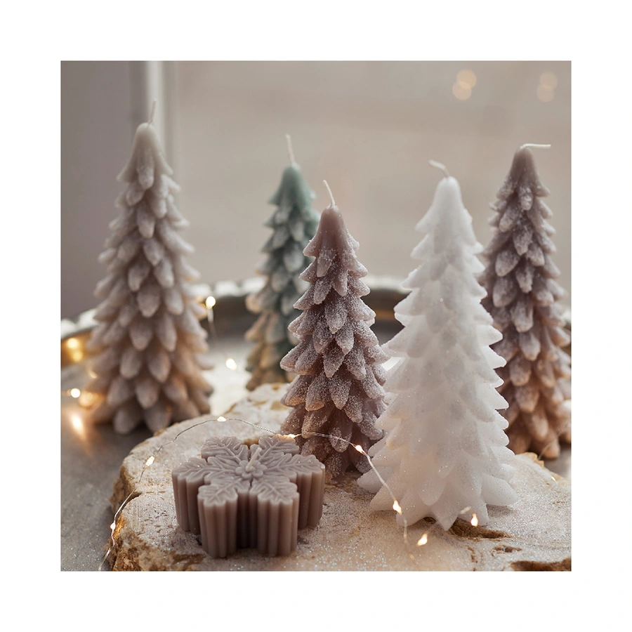 Kerstkaars Wax Boom met Sneeuw Bruin - 16,5 cm - afbeelding 3