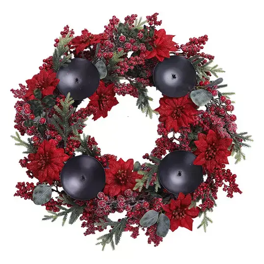 Kunstkerstkrans Bessen Kerstster Rood - 60 cm