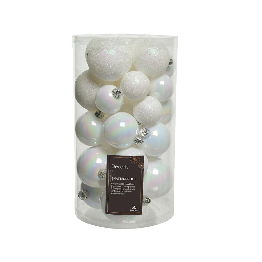 Kerstballen Mix 30 st. - Iris Wit - afbeelding 1