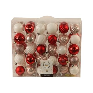 Kerstballen Mix 60 st. - Wit/Rood/Roze