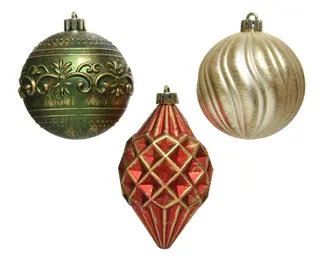 Kerstballen Mix 9 st. - Dennengroen/Parelgoud/Kerstrood - afbeelding 2