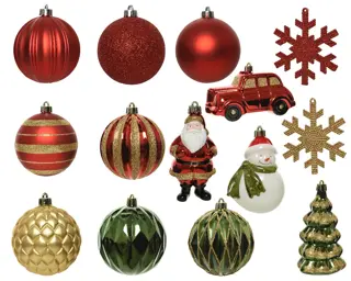 Kerstballen Mixdoos 25 st. - Rood/Groen/Goud - afbeelding 2