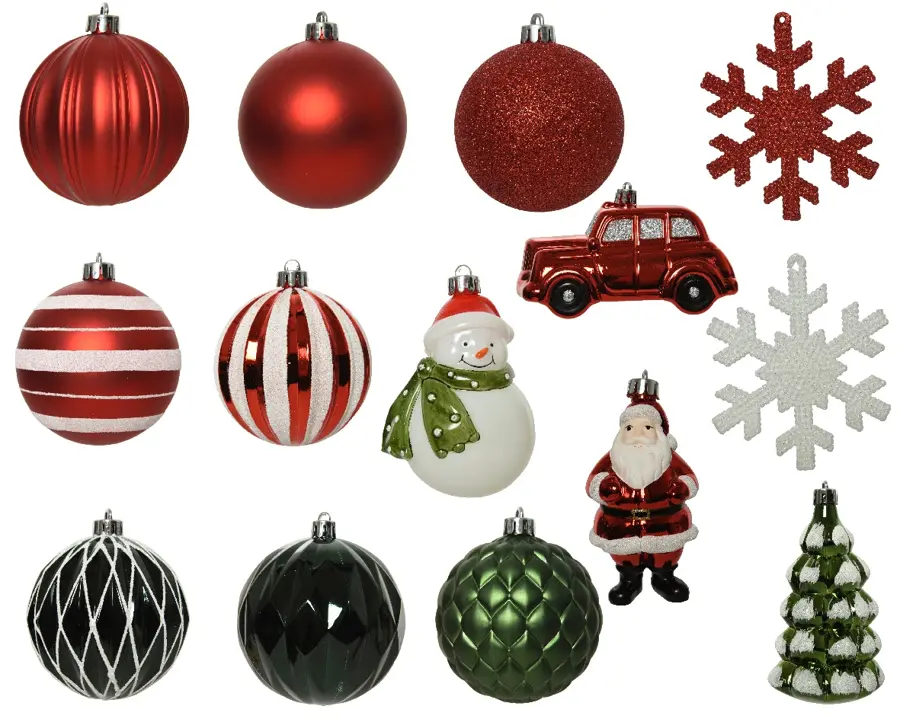 Kerstballen Mixdoos 25 st. - Rood/Groen/Wit - afbeelding 2