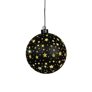 LED Bal Glas Sterren 15 cm - Zwart/Goud - afbeelding 2