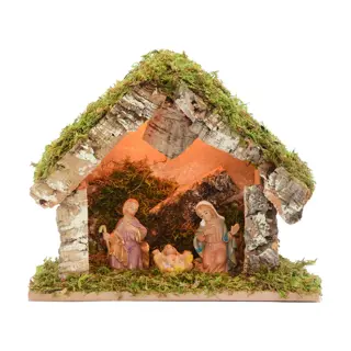 Kerststal met Verlichting en 3 figuren - 25x13x21 cm