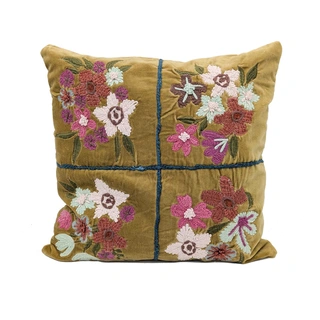 Sierkussen Bloemen Okergeel Velvet - 45x45 cm | De Boet