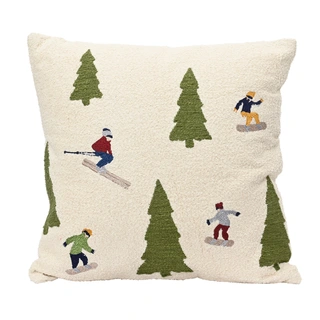 Kerstkussen Skiënde Mensen - 45x45 cm | De Boet
