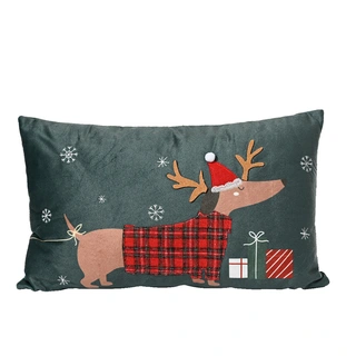 Kerstkussen Hondje met Ruitjesjas - 50x30 cm | De Boet