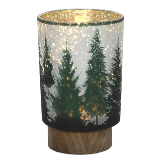 LED Lamp Glas Kerstboom met Houten Voet Ø10x15 cm | De Boet