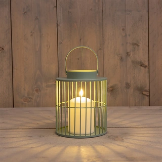 Lantaarn met LED Kaars Olijf - Ø15x18 cm | De Boet