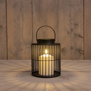 Lantaarn met LED Kaars Zwart - Ø15x18 cm | De Boet