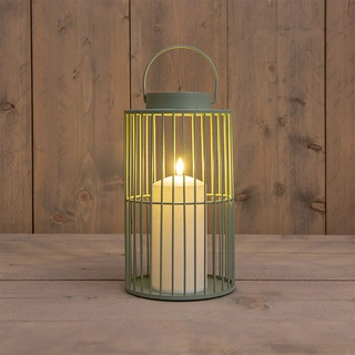 Lantaarn met LED Kaars Olijf - Ø15x26 cm | De Boet