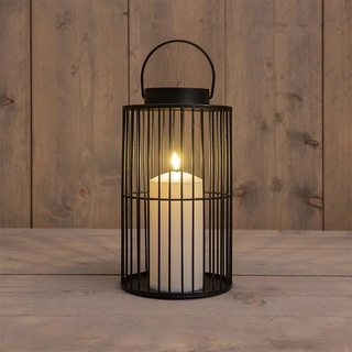 Lantaarn met LED Kaars Zwart - Ø15x26 cm | De Boet