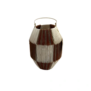 Lantaarn Tonvormig Bruin/Wit - 25 cm | De Boet