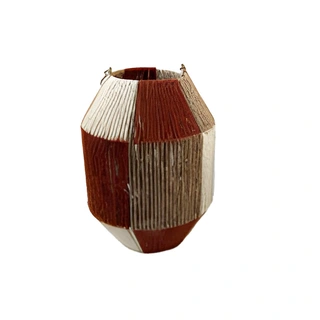 Lantaarn Tonvormig Rood/Wit Blokjes - 30 cm | De Boet