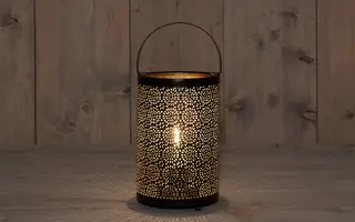 Lantaarn LED Patroon Ø12x19 cm - Zwart/Goud