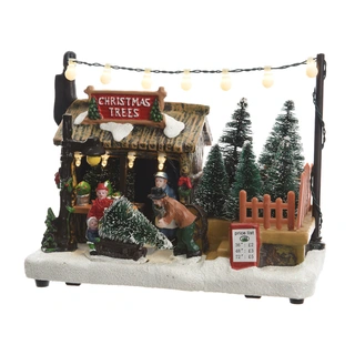 Kerstdorp LED Tafereel Kerstbomen Verkoop - 18x10,5x14 cm - afbeelding 1