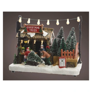 Kerstdorp LED Tafereel Kerstbomen Verkoop - 18x10,5x14 cm - afbeelding 2