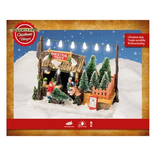 Kerstdorp LED Tafereel Kerstbomen Verkoop - 18x10,5x14 cm - afbeelding 3