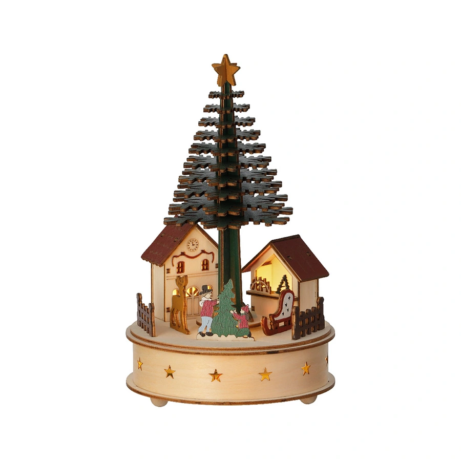 LED Kerstboom met Huis - Ø15x25 cm - afbeelding 1