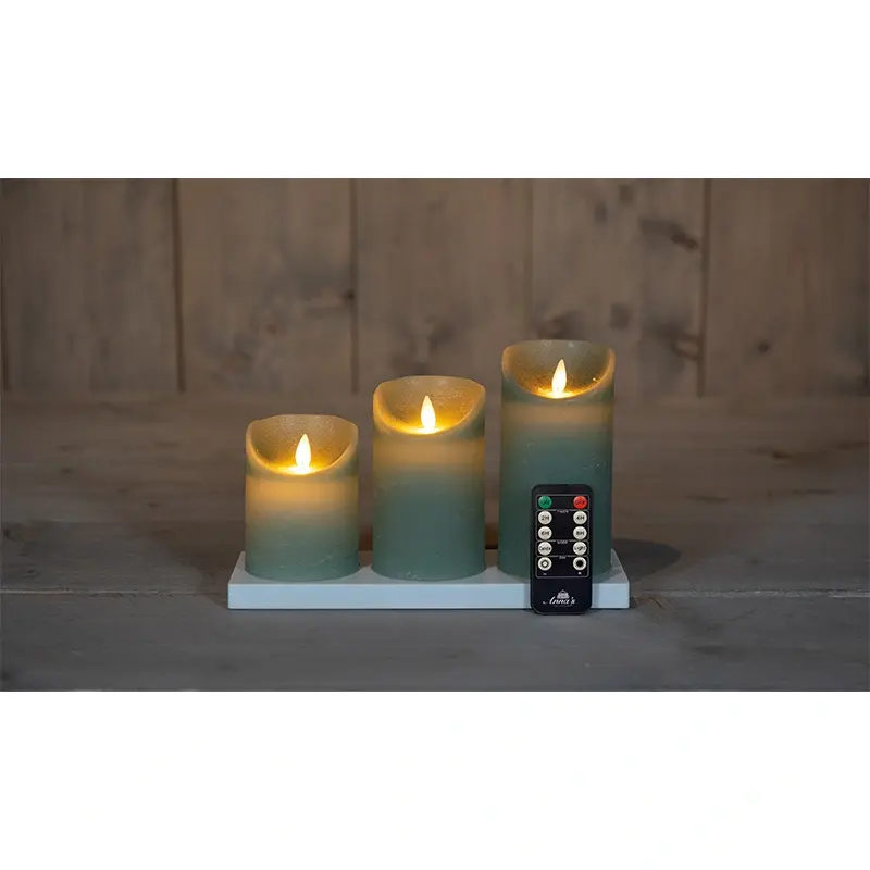 LED Kaarsen Set Rustiek Jade Groen Oplaadbaar - 3 st.