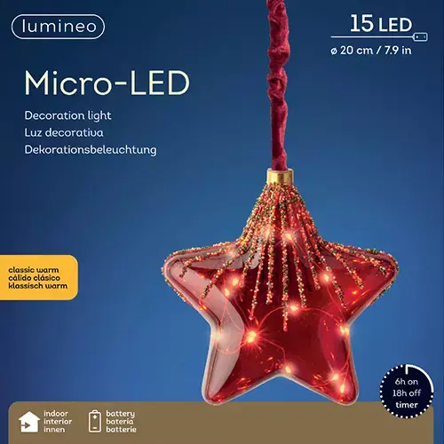 Micro LED Ster Kerstrood - Ø20 cm - afbeelding 3