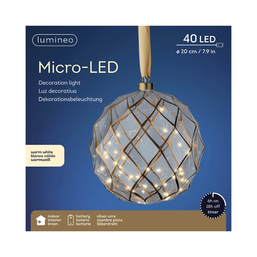 Micro LED Bal Ruit Helder - Ø20 cm - afbeelding 3