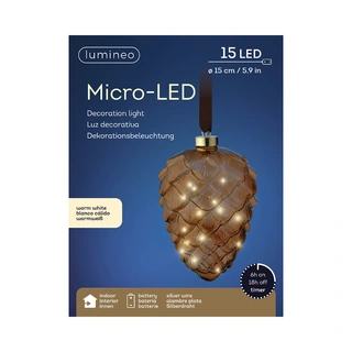 Micro LED Dennenappel Bruin - Ø15x21 cm - afbeelding 2