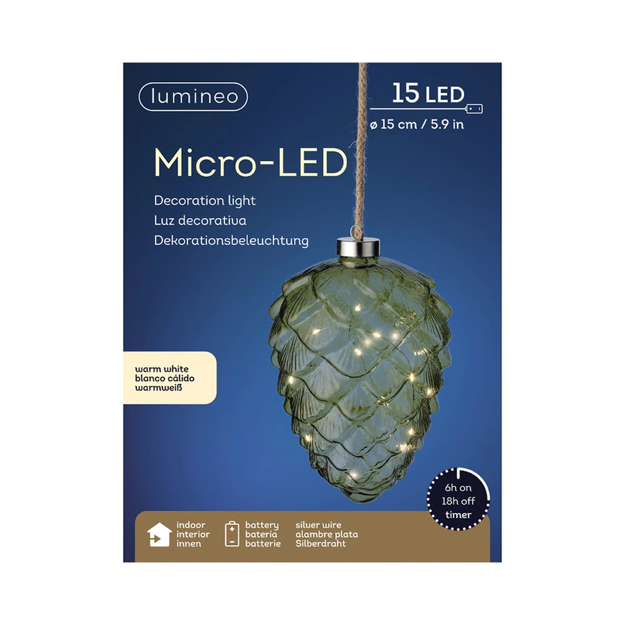 Micro LED Dennenappel Groen - Ø15x21 cm - afbeelding 2