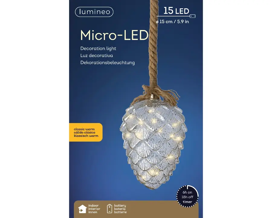 Micro LED Dennenappel Zilver - 15x21 cm - afbeelding 4