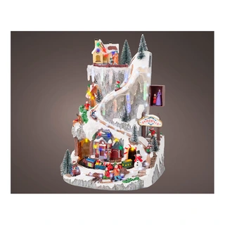 Kerstdorp LED Tafereel Dorp met Sleebaan - 29x26x44,5 cm - afbeelding 2