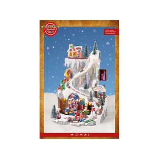 Kerstdorp LED Tafereel Dorp met Sleebaan - 29x26x44,5 cm - afbeelding 3