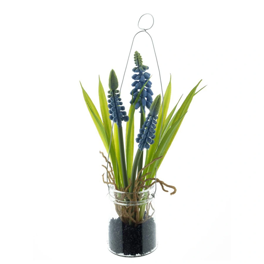 Kunstplantje Muscari in Pot met Hanger Blue - 18 cm