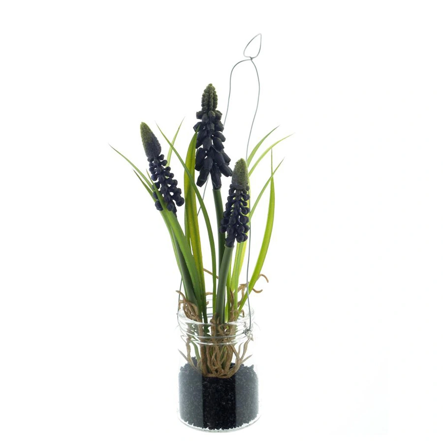 Kunstplantje Muscari in Pot met Hanger Purple - 18 cm