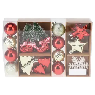 Ornamenten Set Kerst Rood/Licht Goud - 22 st.