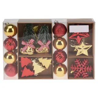 Ornamenten Set Kerst Rood/Goud 22 st.