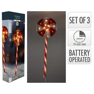 LED Tuinsteker Kerstlollypop 62 cm - 3 st. - afbeelding 2